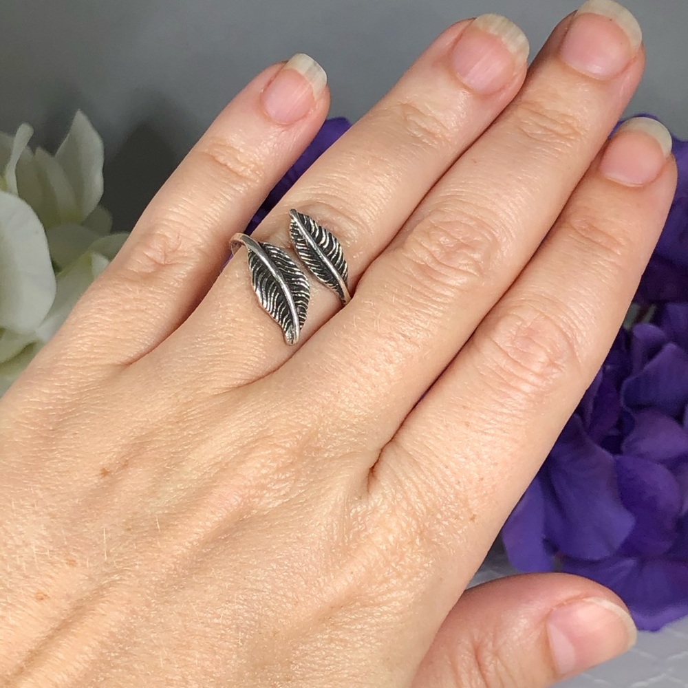 Sterling Silver Feather Ring Adjustable - image 4